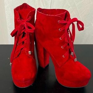Bright Red Lace Up Boots